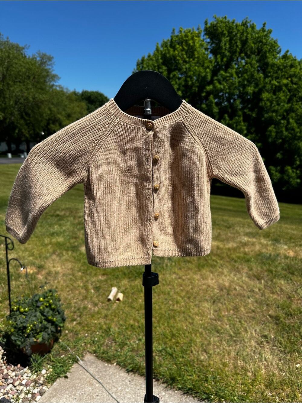 Zara Neutral Tan Ribbed Knit Baby Cardigan Sweater - Boutique Style